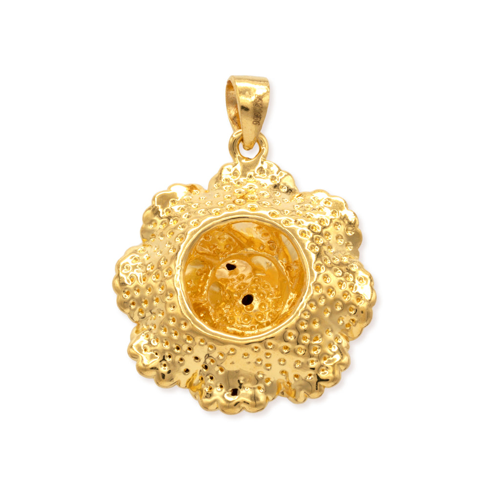 24k gold three layer peony pendant back view