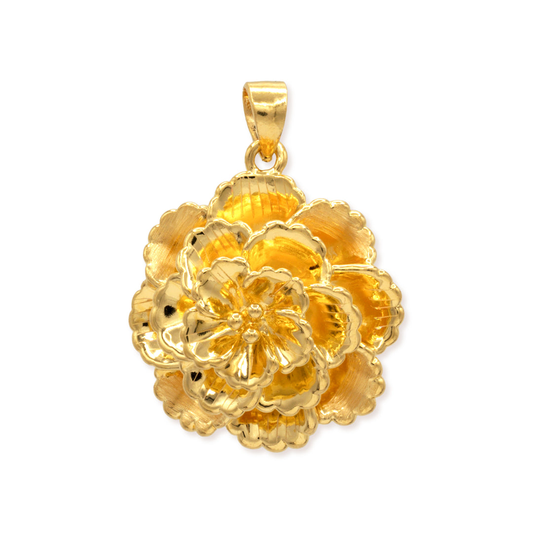 24K gold three-layer peony pendant with dimensional ruffled petals