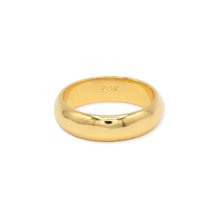 6mm 24K pure gold classic wedding band with high-polish finish