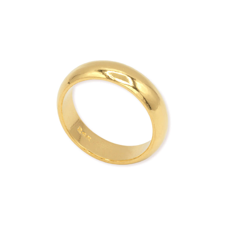 Side profile of 6mm 24K gold wedding band showing width and dome shape