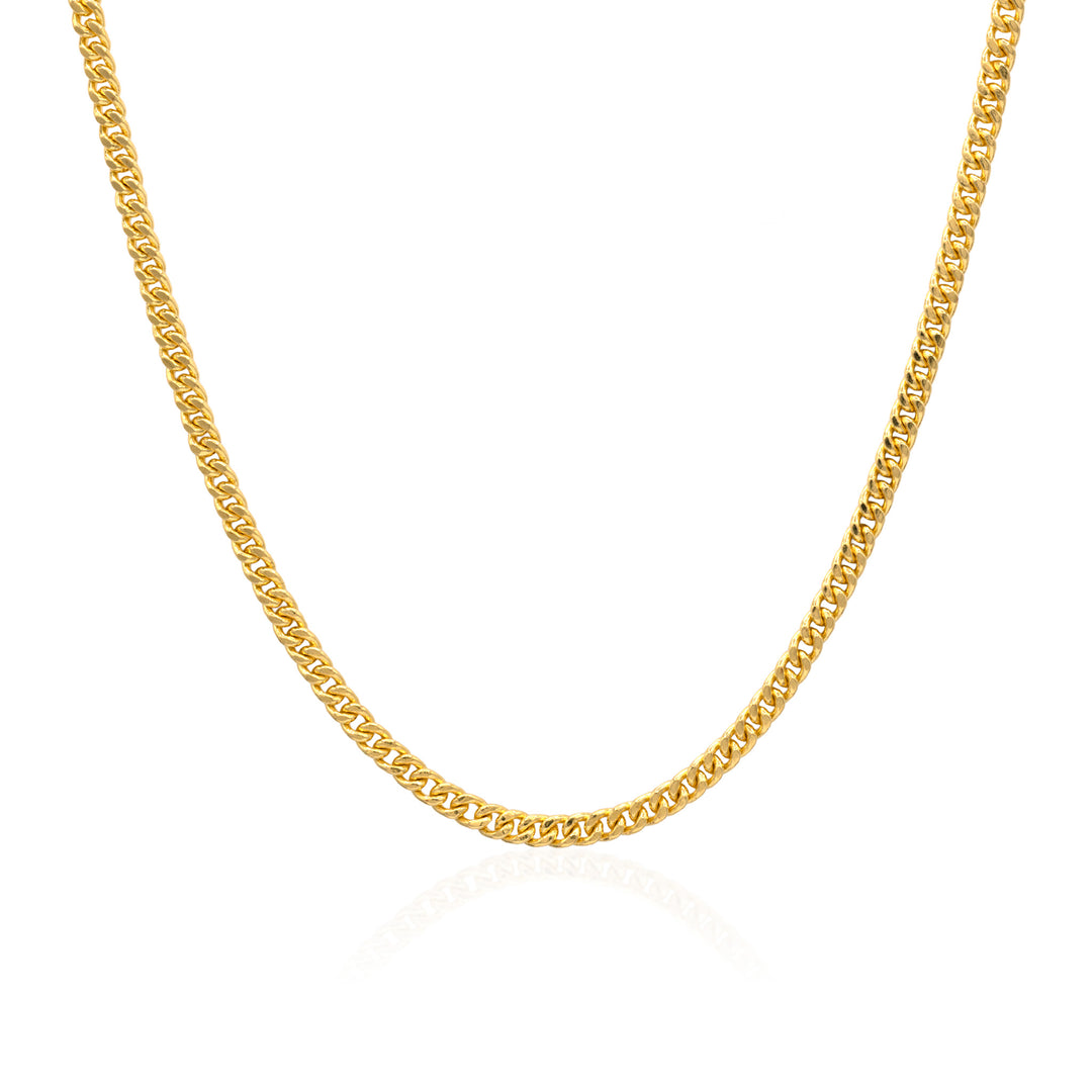 4mm 24k gold Cuban link chain necklace on white background