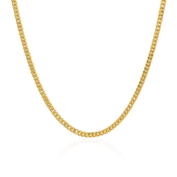 4mm 24k gold Cuban link chain necklace on white background