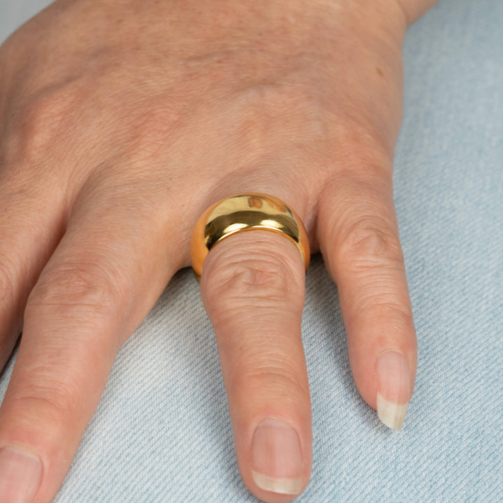 24k gold dome band 12mm wide worn on hand