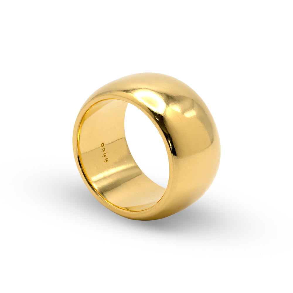 24k gold dome band 12mm wide standing upright