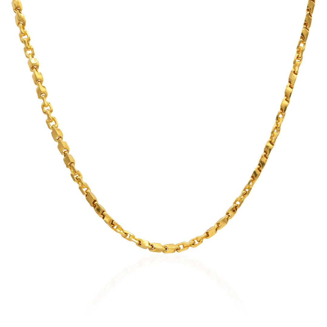 24k gold fancy link chain necklace with 4mm width against white background