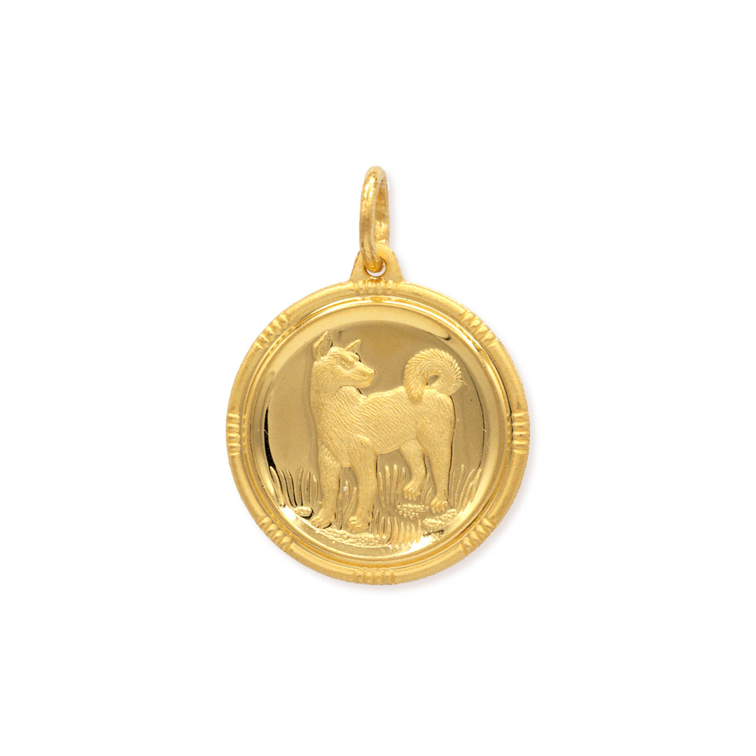 24k gold Chinese zodiac dog pendant with detailed cast relief design