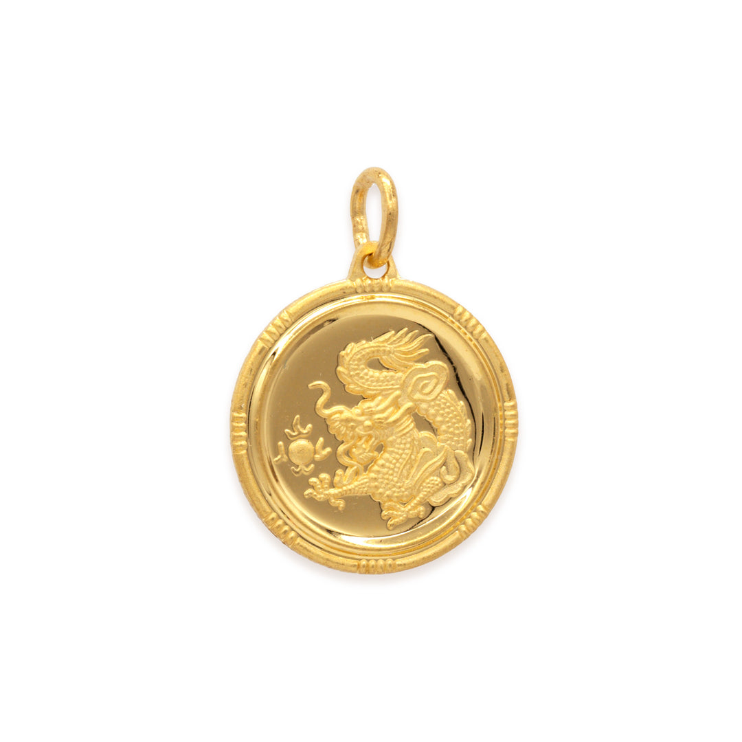 24k gold Chinese zodiac dragon pendant with detailed cast relief design
