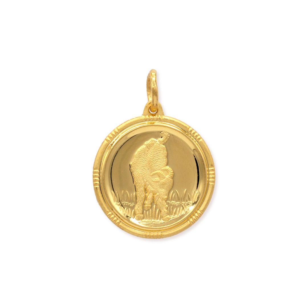 24k gold Chinese zodiac goat pendant with detailed cast relief design