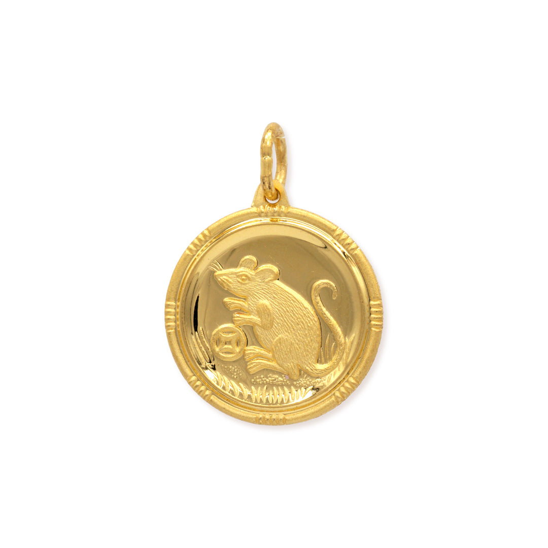 24k gold Chinese zodiac rat pendant with detailed cast relief design