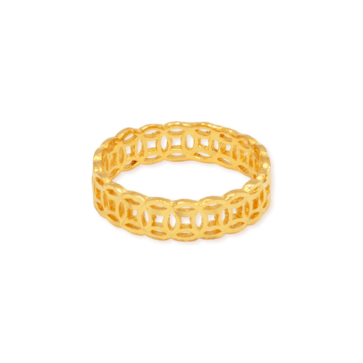 24k gold money maker ring laying flat on a white bacground