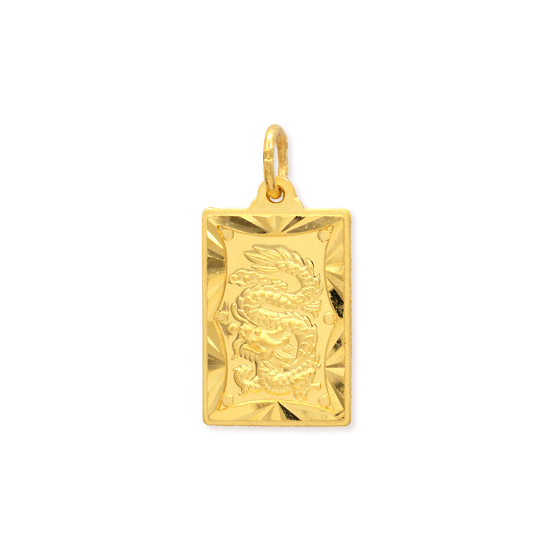 front of 24k gold dragon zodiac pendant on white background