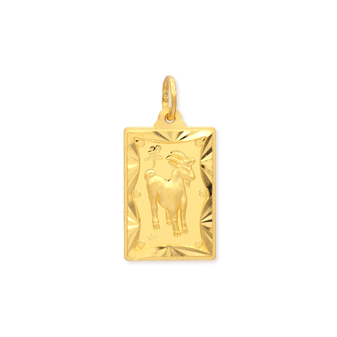 front of 24k gold goat zodiac pendant on white background