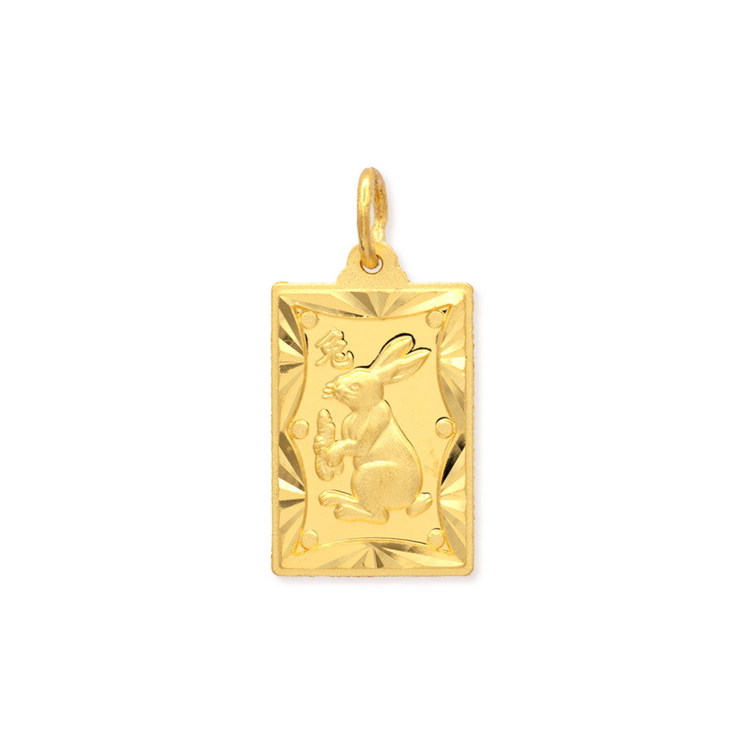 front of 24k gold rabbit pendant on a white background
