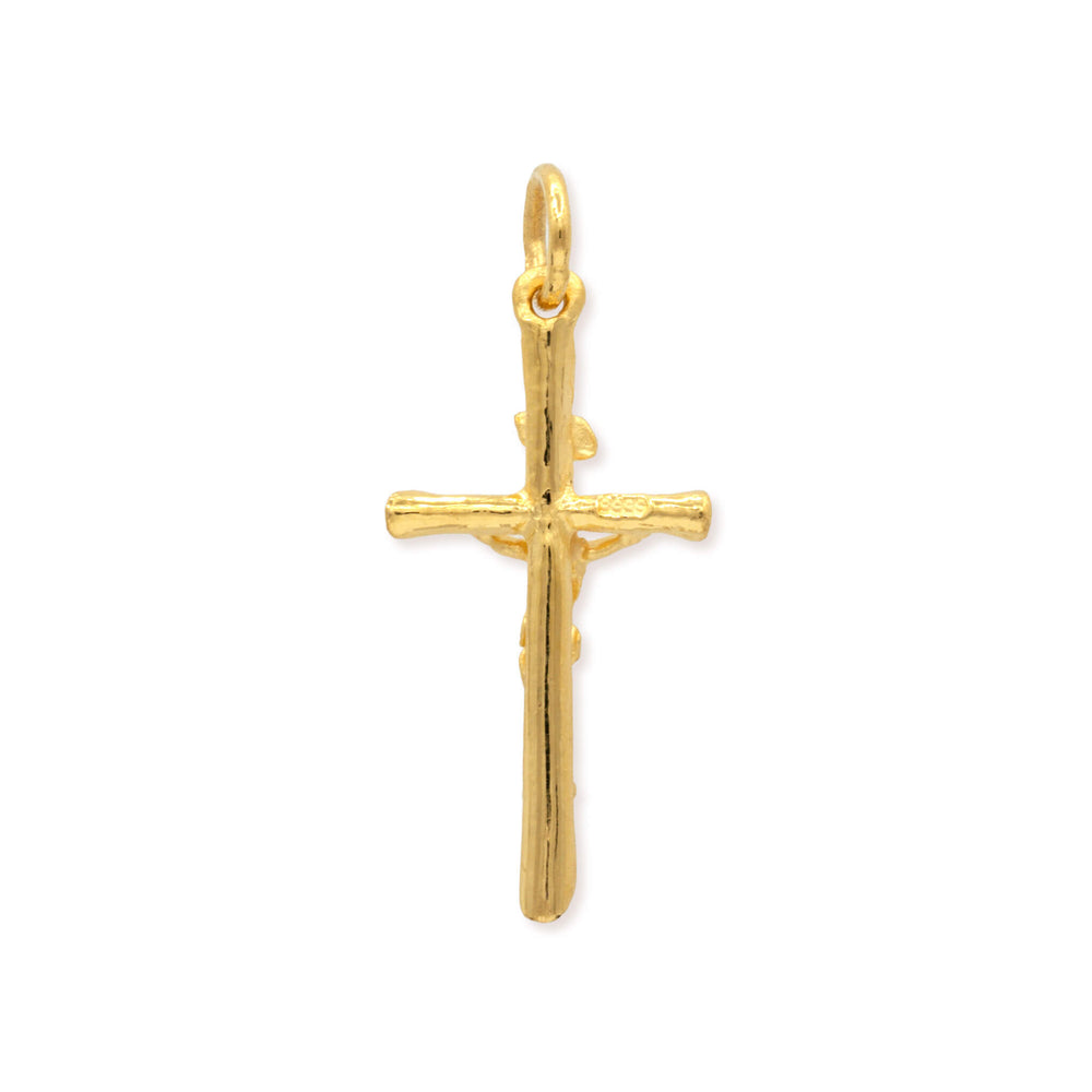 pure gold crucifix pendant back view on white background